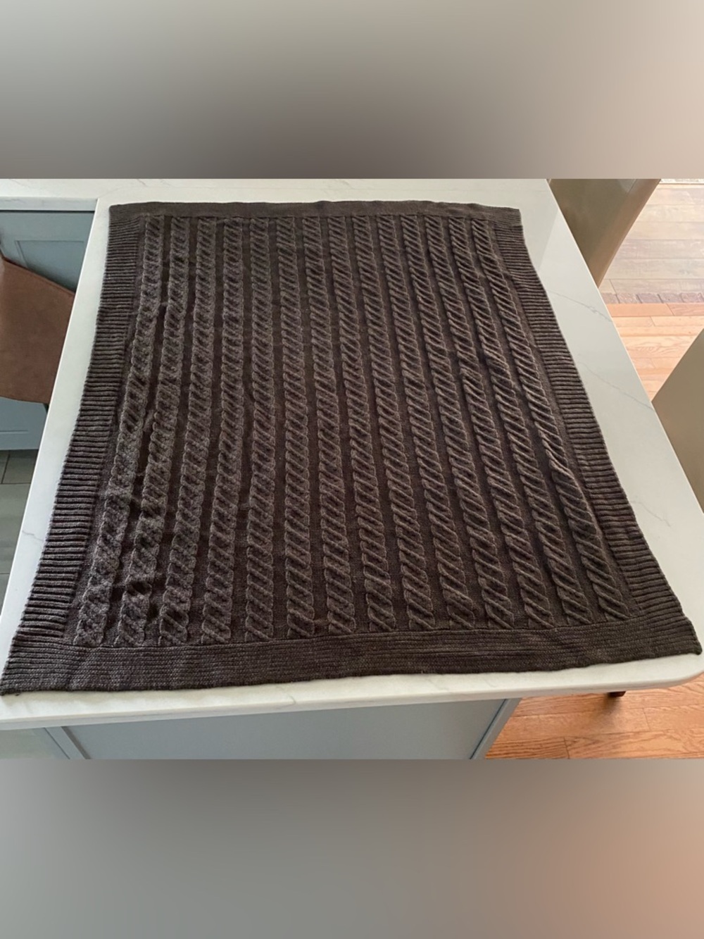 Pottery Barn Kids Cable Knit Throw Blanket Brown Neutral Cozy Nursery Unisex